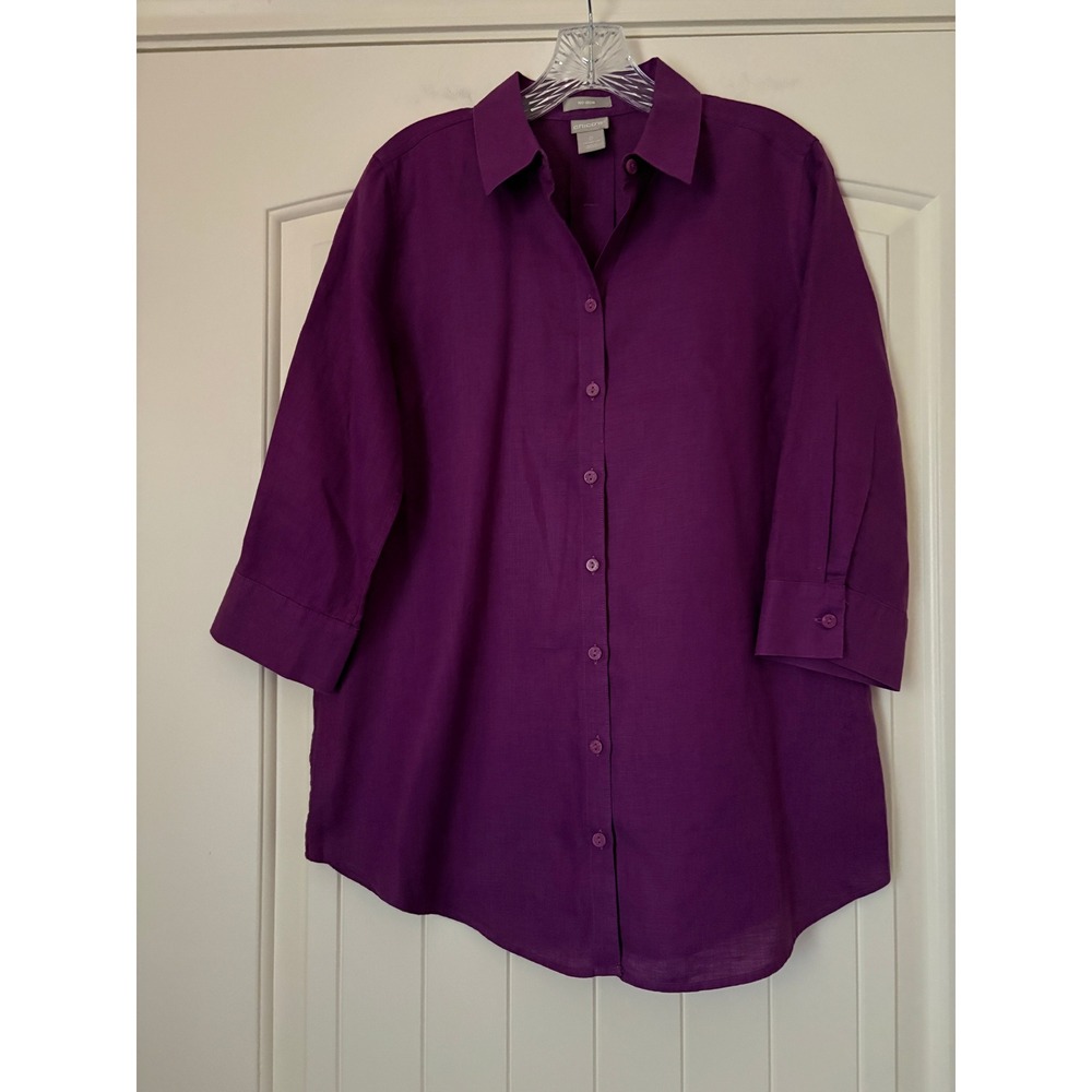 Linen Button Up Purple 3/4 Sleeve Size 4/6 Top Coastal Grandmother Lagenlook